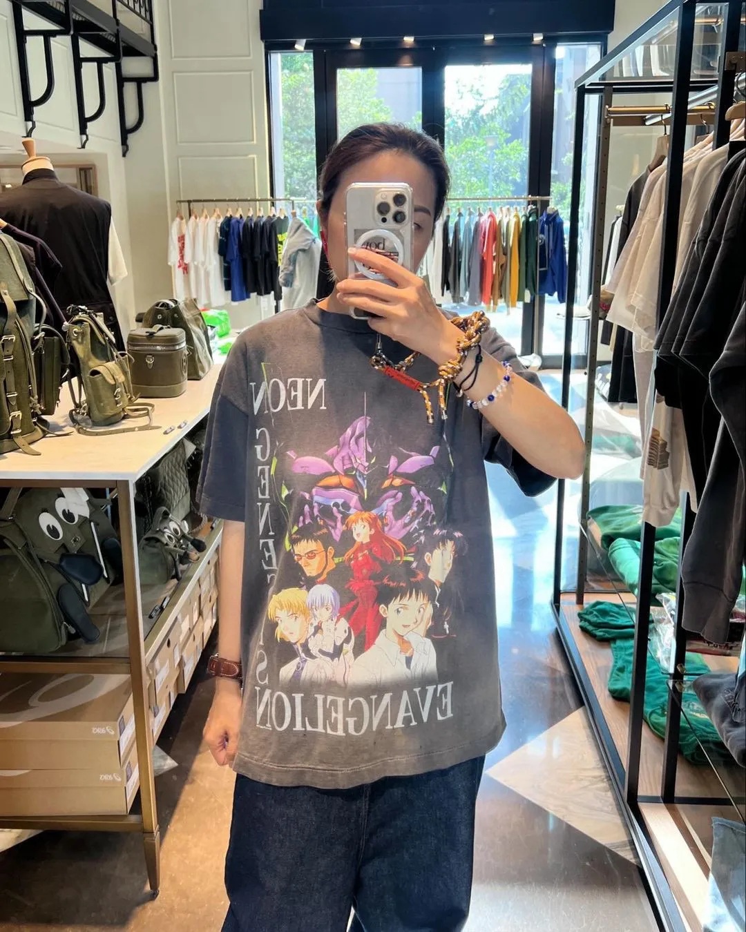 SAINT Mxxxxxx × EVANGELION NEON GNSIS TEE/BLK co-branded Neon Genesis Evangelion distressed short-sleeves, washed black S-XL, vintage NEW VINTAGE, top printing technology, garment dyeing, re-washed, distressed, correct co-branded main mark/washing mark